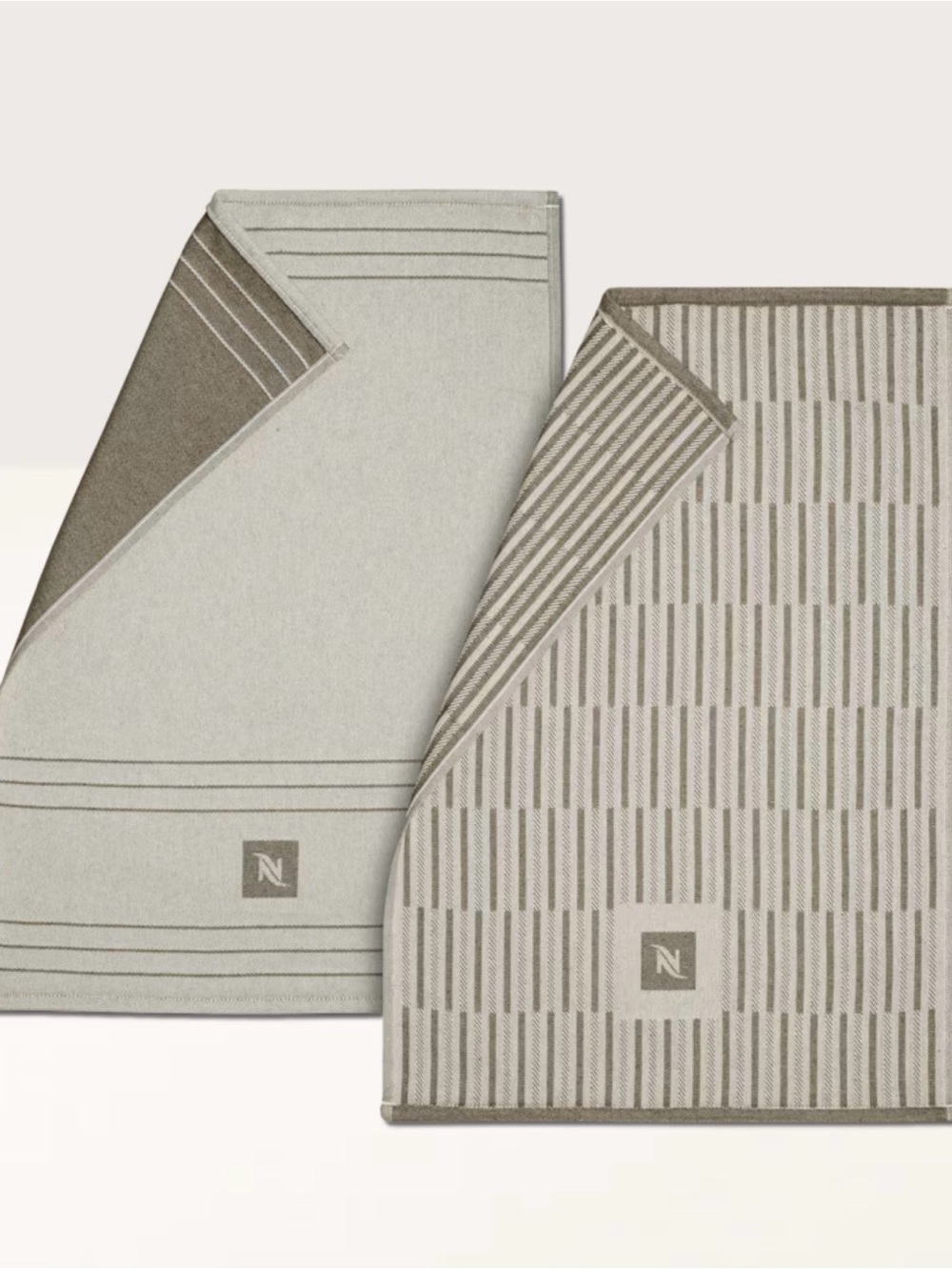 Nespresso Reversible Striped Bath Towels in Taupe and Light Beige